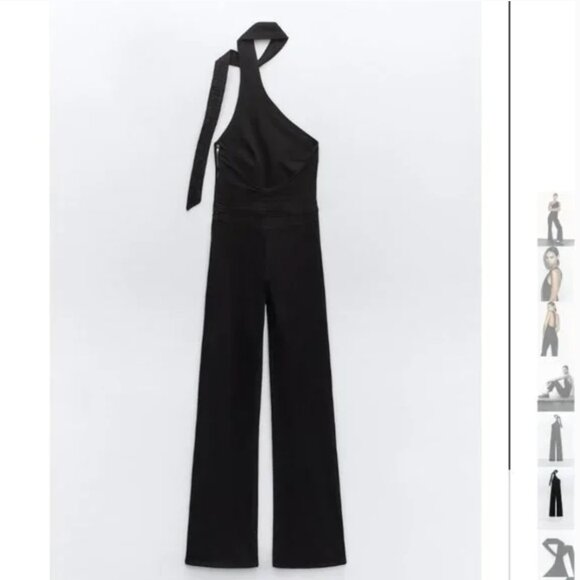 NWT ZARA ASYMMETRIC JUMPSUIT BLACK JEAN - Picture 3 of 6